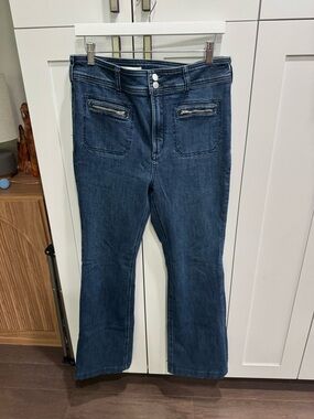 Pilcro Dark Blue Flare Jeans with Front Zip Pockets